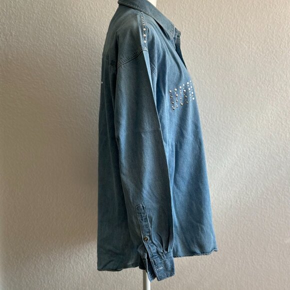 Infinity Fashions Studded Light Wash Denim Button-Down Shirt – XL – 100% Cotton - Picture 3 of 8